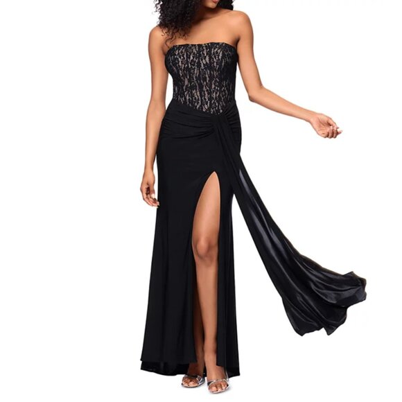 Aqua Black Strapless Lace Dress Corset Gown - Exclusive - Picture 1 of 4